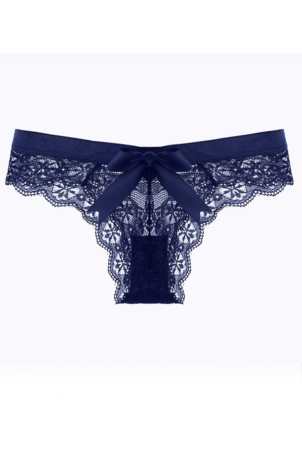 Blue Lace Cheeky Cut Panty with Bow