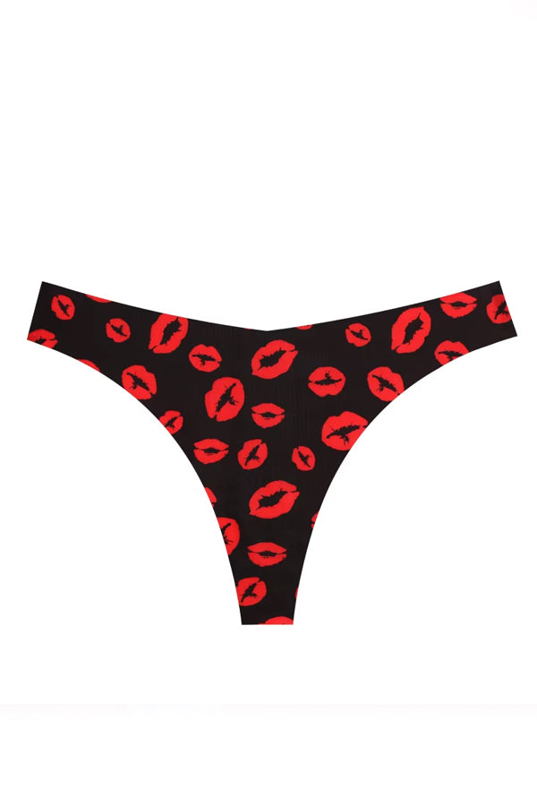 Black with Red Lips Seamless Thong