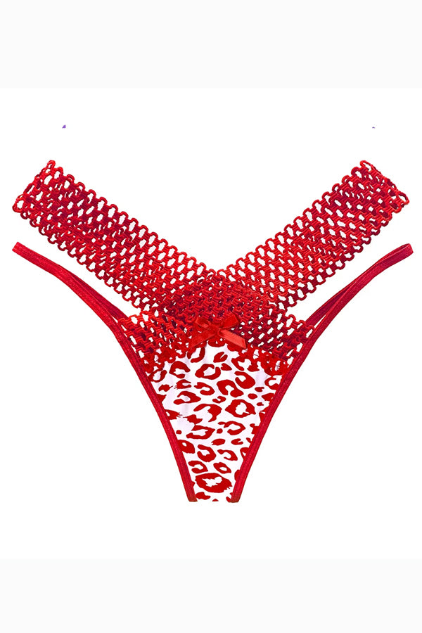 Red Leopard Lattice Stretch Micro Bikini Panty