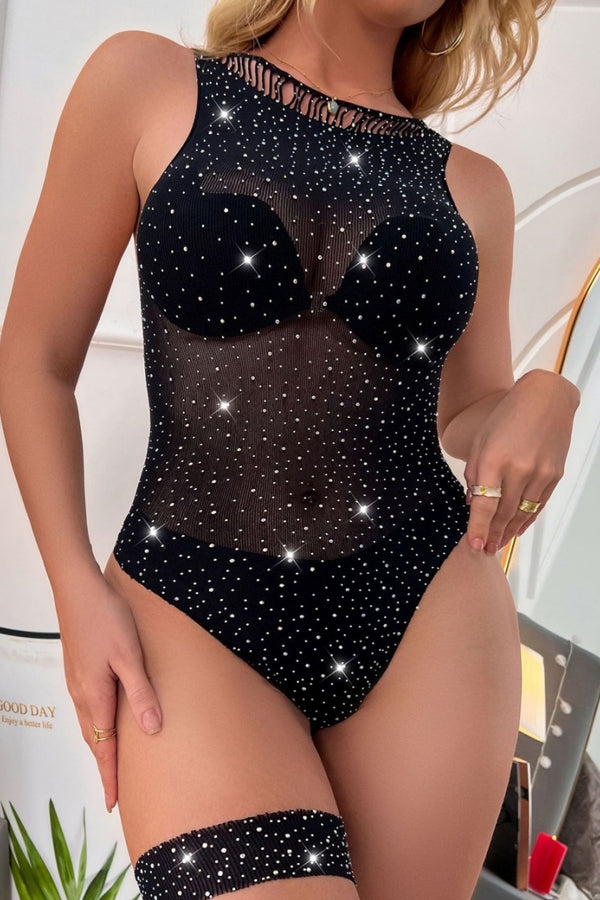 Black Sheer Rhinestone Teddy