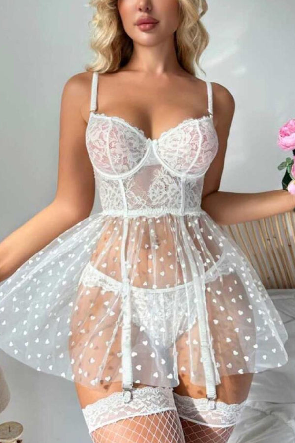 White Enchanting Heart and Lace Babydoll