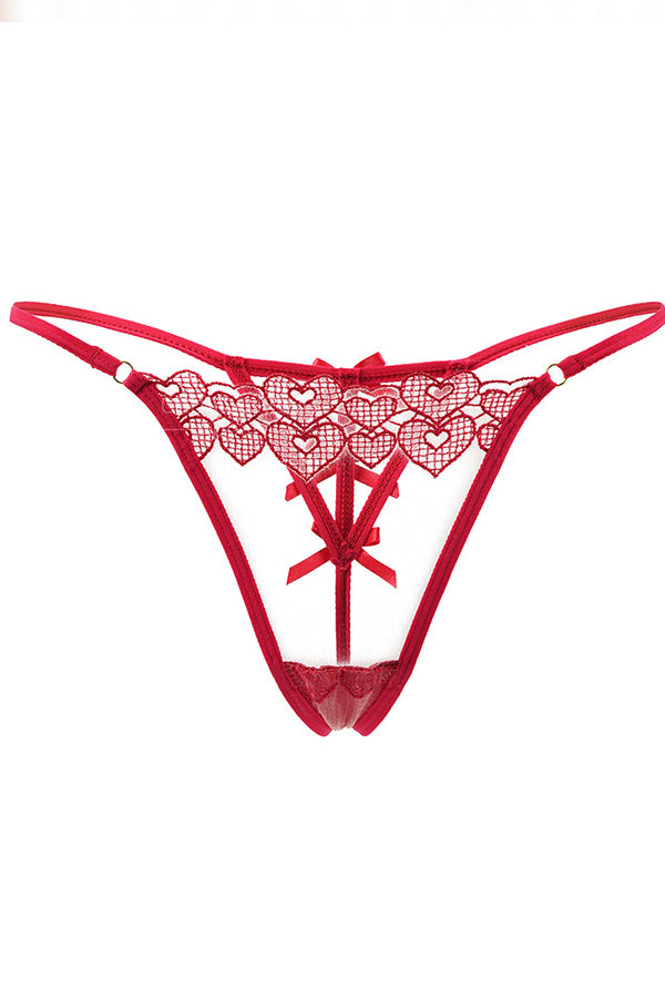 Red Open Front Heart and Bow G-String