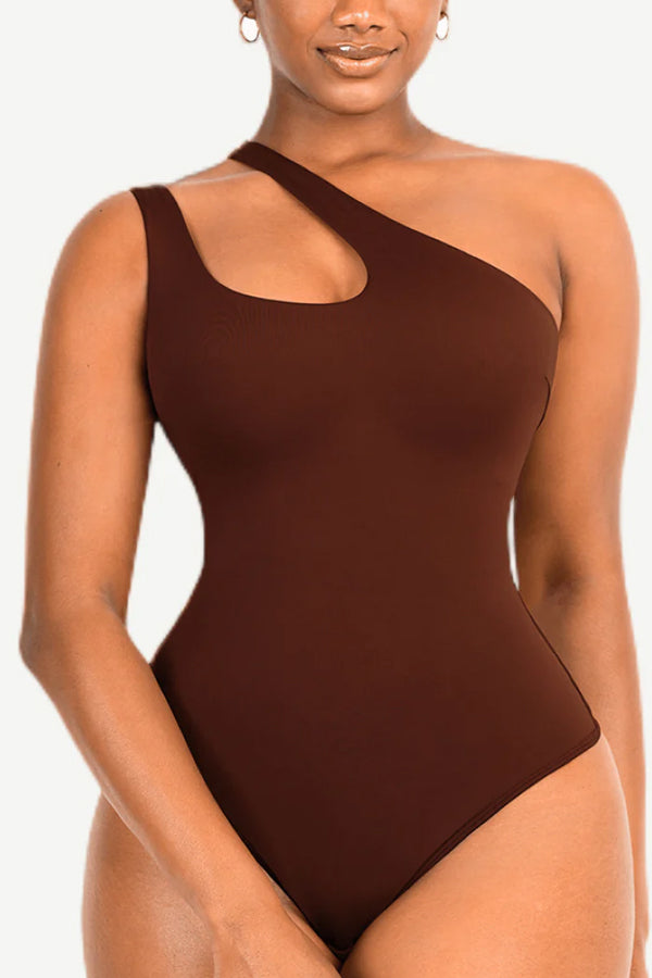 Chic Cocoa Asymmetrical One Shoulder Shaping Bodysuit