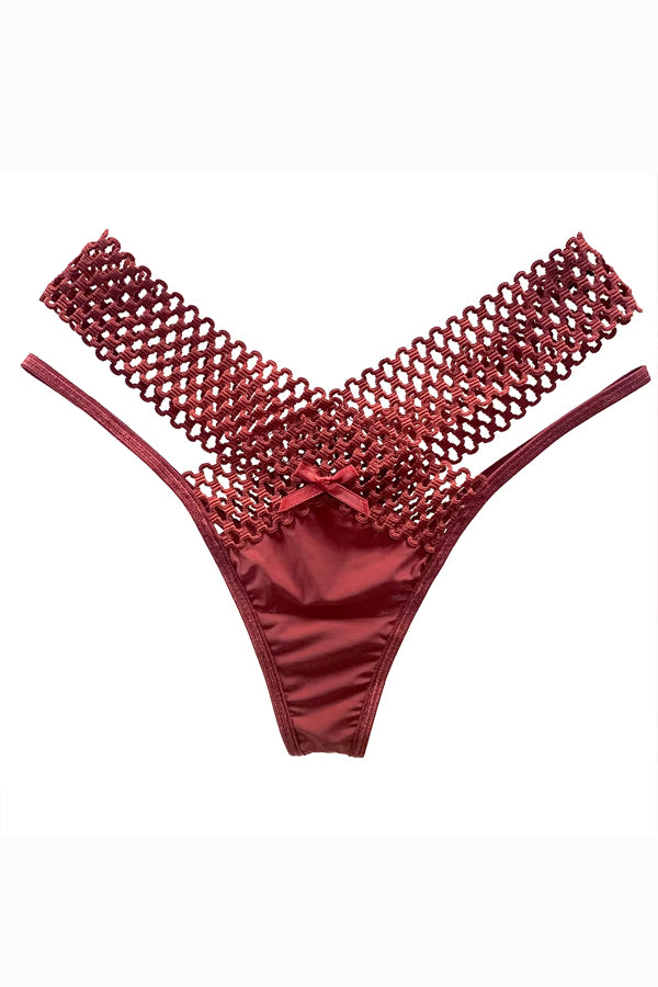 Wine Red Lattice Stretch Micro Bikini Panty